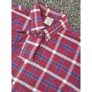 Brooks Brothers Regent Fit Long Sleeve Maroon Plaid Mens 2XL XXL‎
